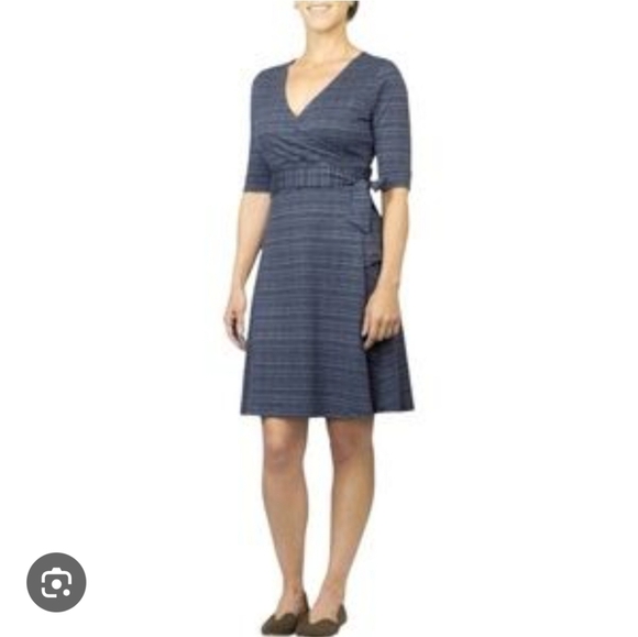Toad&Co. Cue Faux Wrap Short Sleeve Dress XL Samba Fabric Organic Cotton Navy - Picture 1 of 8